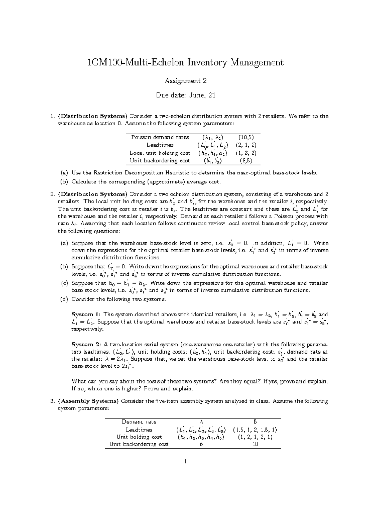 Assignment 2: 1CM100 Multi-Echelon Inventory Mgt Analysis - Studeersnel