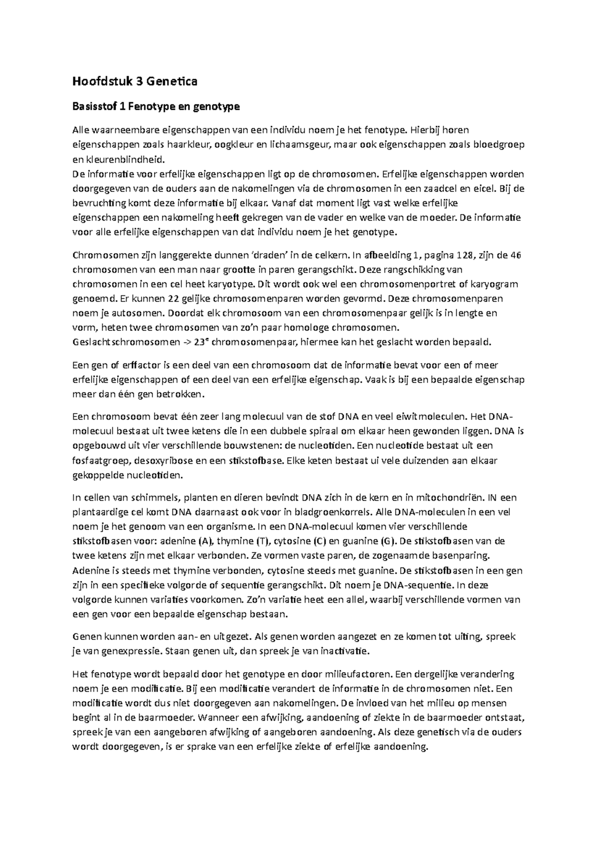 Biologie Samenvatting Hoofdstuk 3: Genetica en Genenparen - Studeersnel