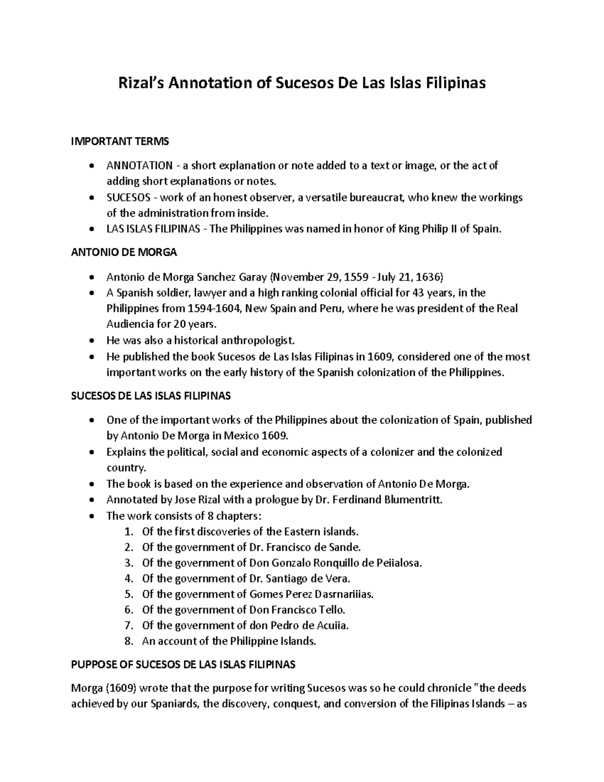 Rizal's Annotation of Morga's Sucesos: A Historical Perspective - Studocu