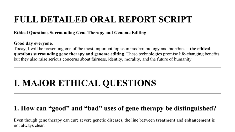 GEN 101: Ethical Considerations in Gene Therapy & Genome Editing - Studocu