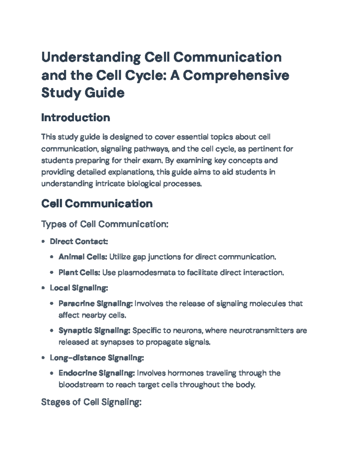 Study Guide: Cell Communication & Cell Cycle Concepts for Exam Prep ...