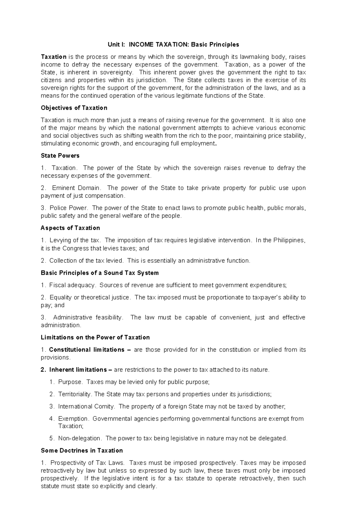 Income Taxation Basic Principles - Unit I: INCOME TAXATION: Basic ...