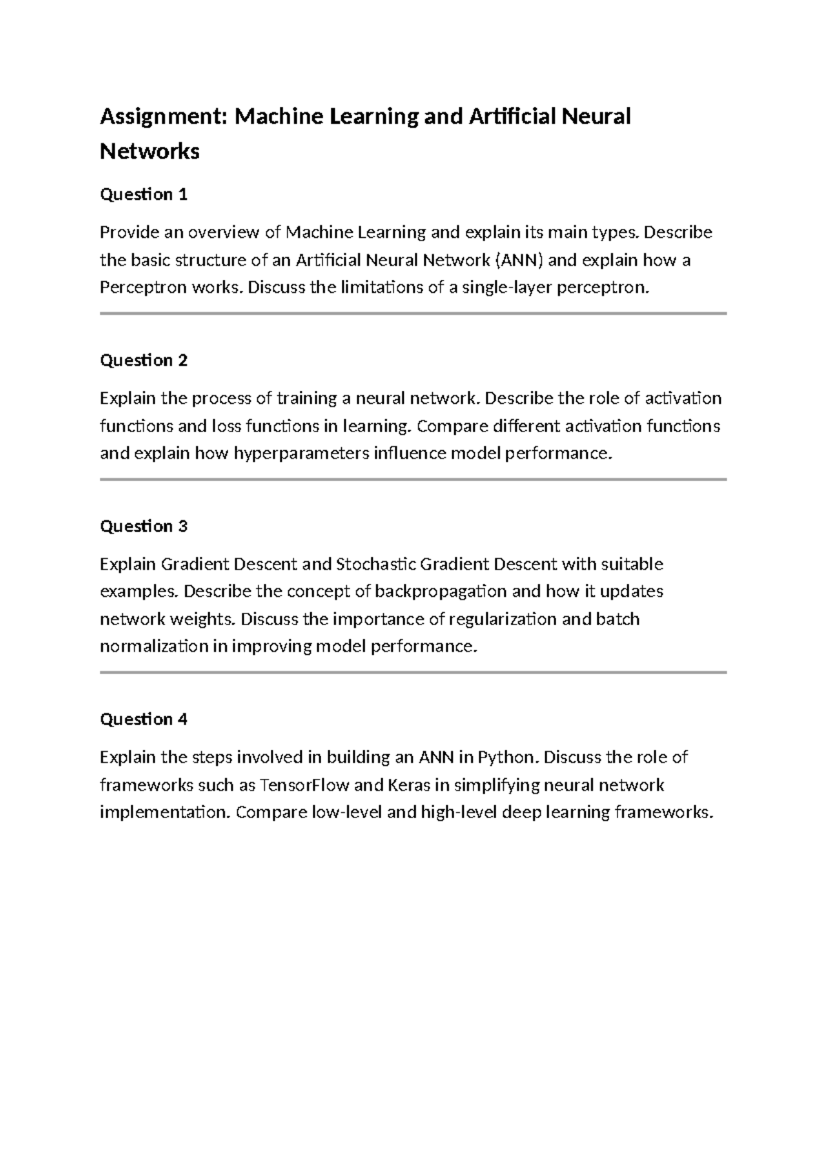 Assignment 1: Overview of Machine Learning & ANNs - Studocu