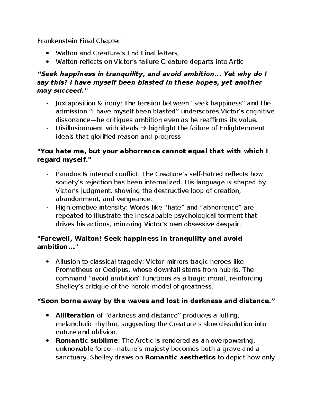 Frankenstein (ENG 101) Final Chapter Analysis: Walton's Reflections and ...