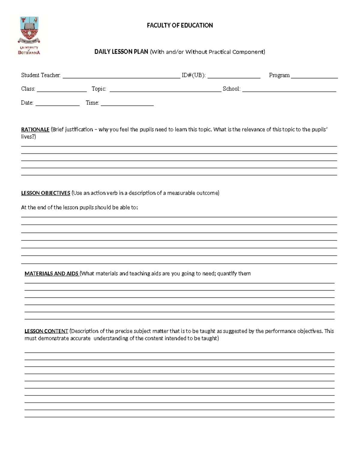 Revised Daily Lesson Plan Template (UB) for Student Teachers - Studocu