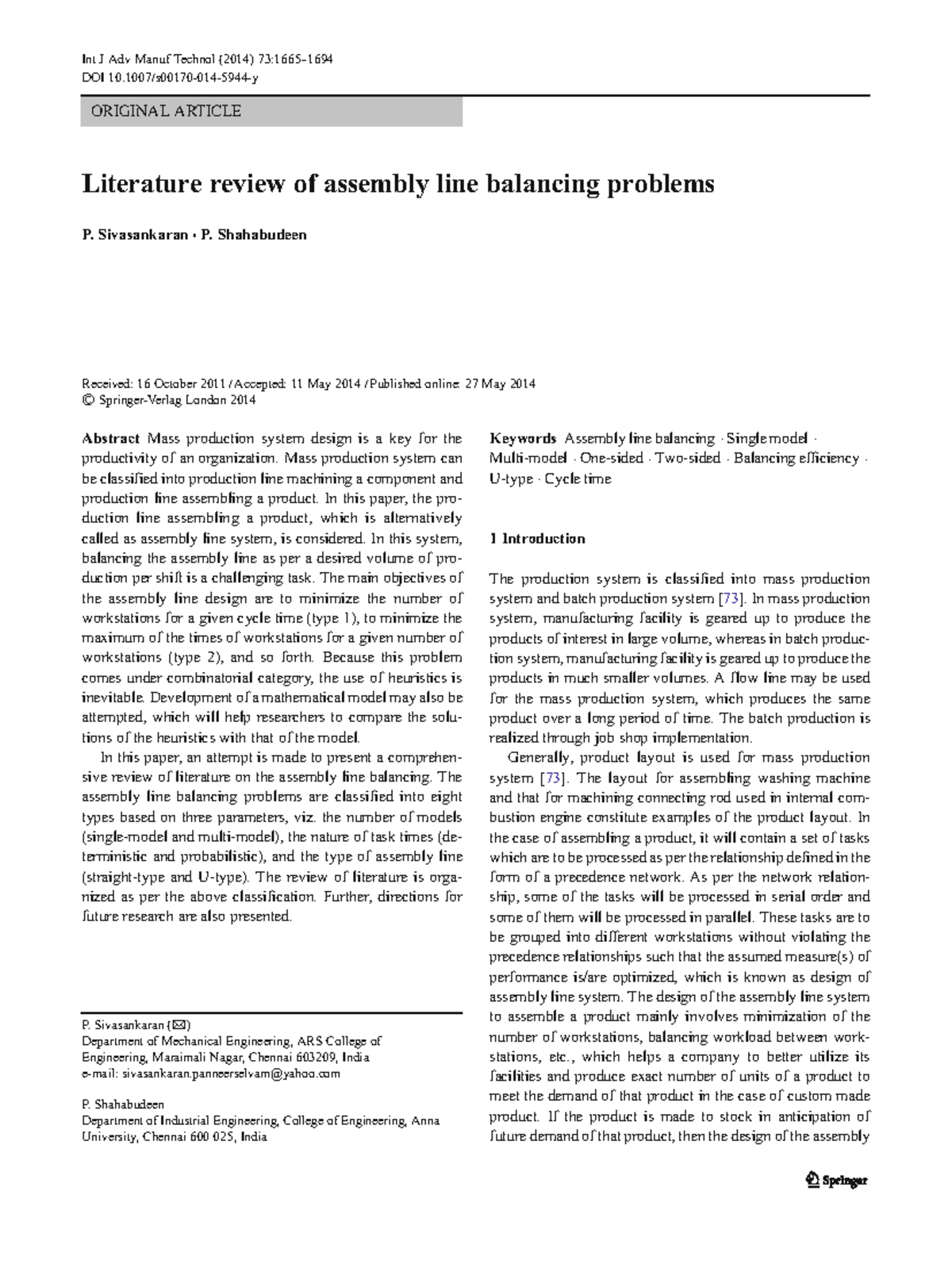 2014-Sivasankaran-Literature review of assembly line balancing problems ...