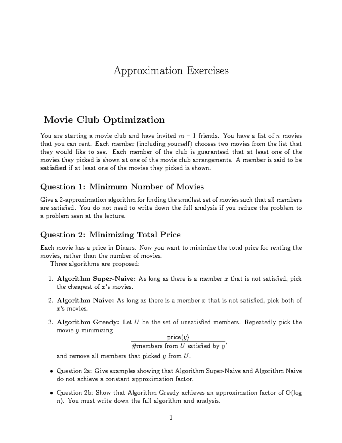 CS441 Final Exam: Movie Club Optimization Exercises - Studocu