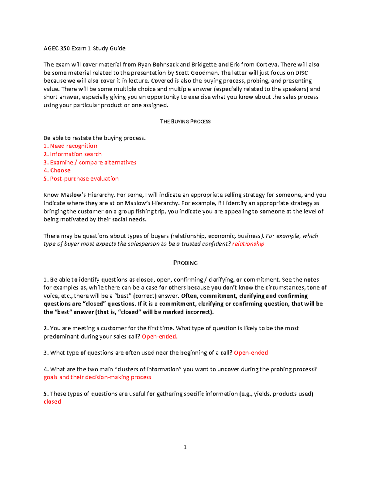 AGEC 350: Comprehensive Study Guide for Sales Processes and Techniques ...