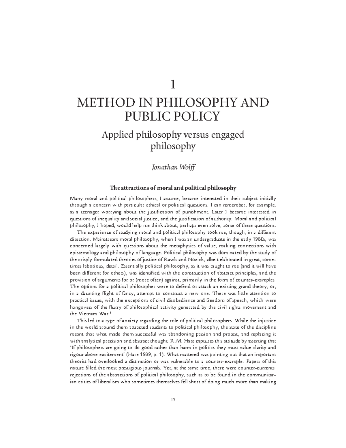 1 METHOD IN PHILOSOPHY AND PUBLIC POLICY: Applied Political Philosophy ...