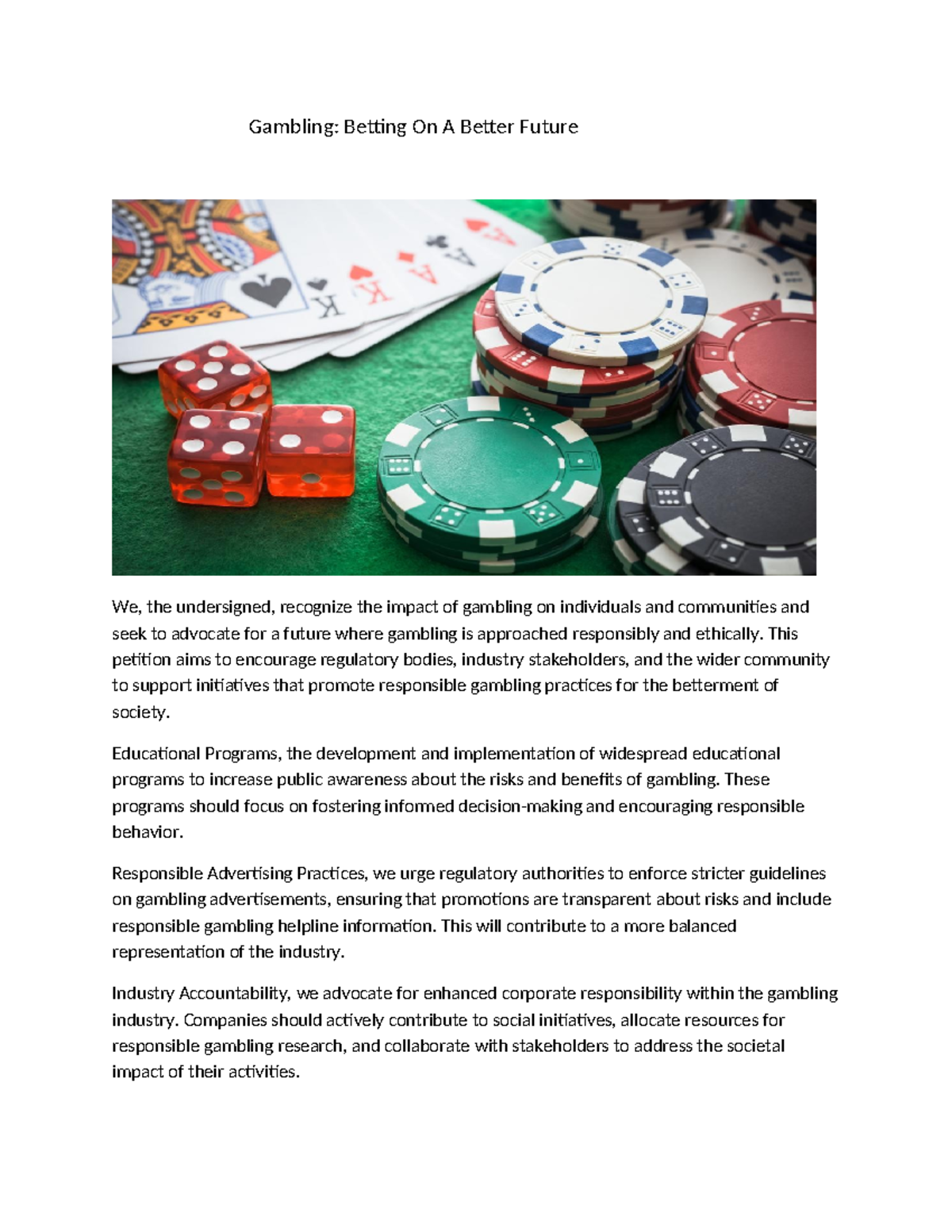 Gambling: Advocating for Responsible Practices - Betti-WPS-Office - Studocu