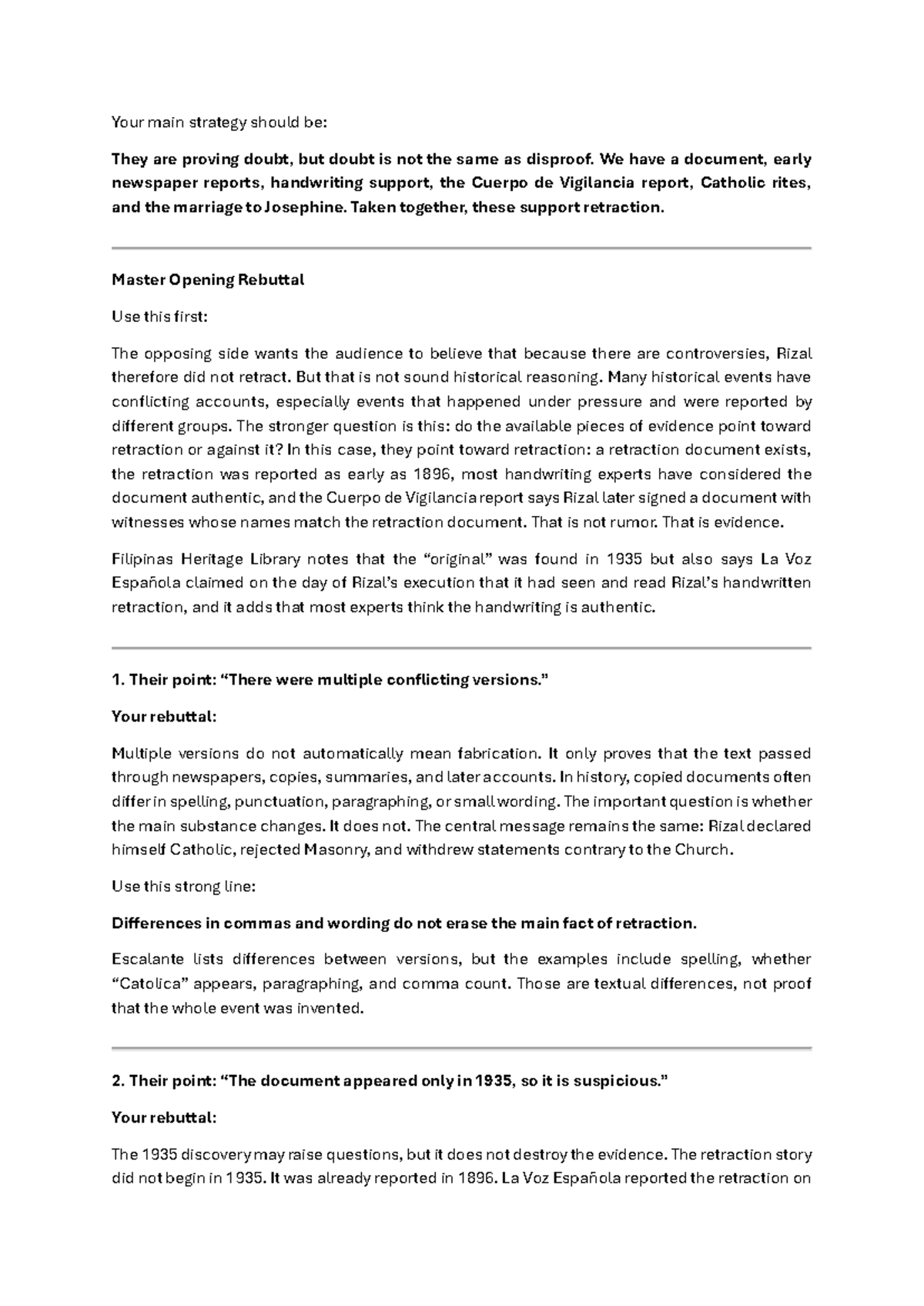 Debate Script: Rizal's Retraction Evidence Analysis (Course Code: Gpt ...