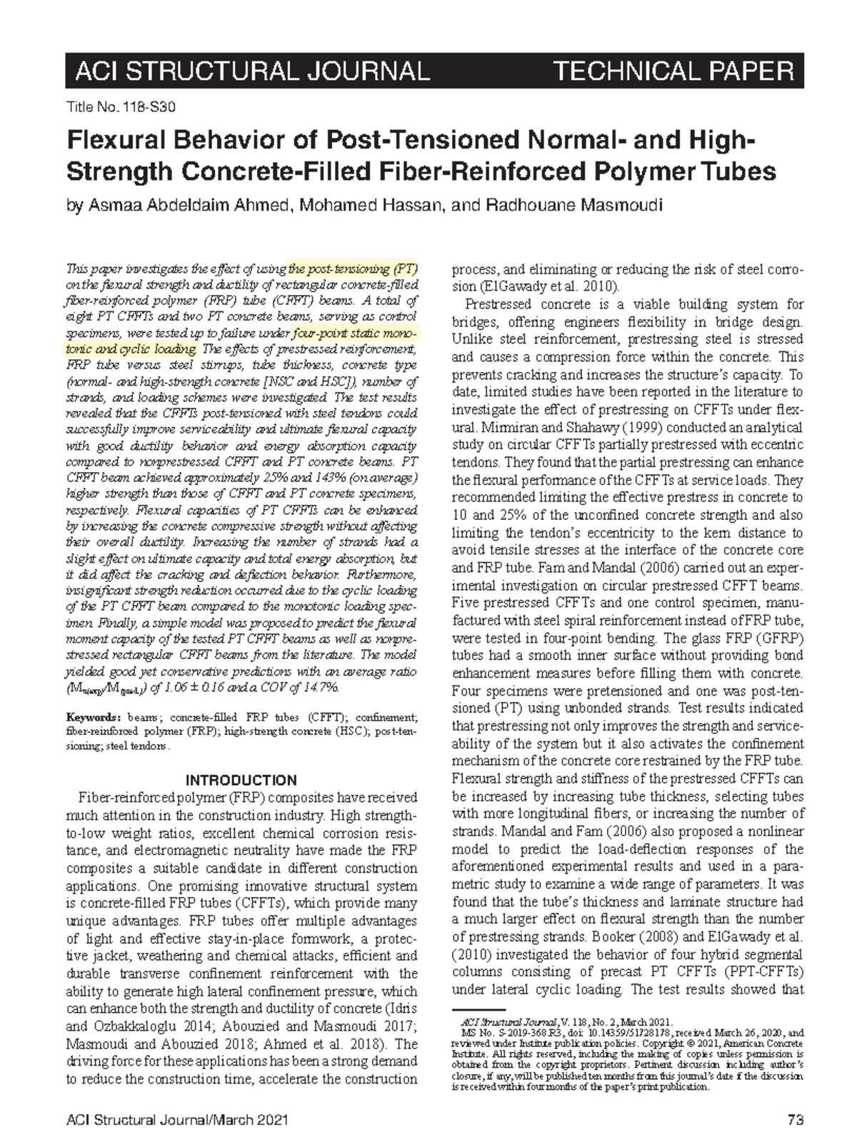 Flexural Behavior of PT Normal- and High-Strength CFFT Beams - Studocu