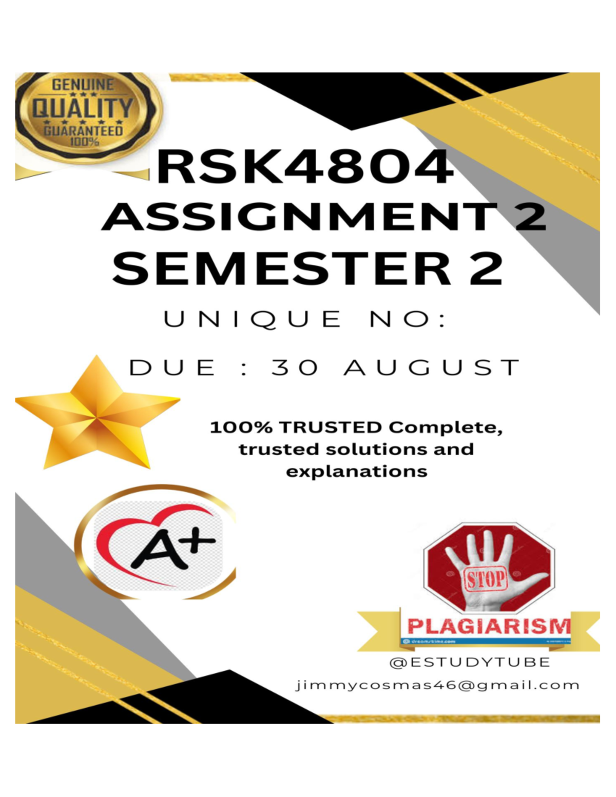 RSK4804 Assignment 2: Comprehensive Solutions & Analysis - Due 30 Aug ...