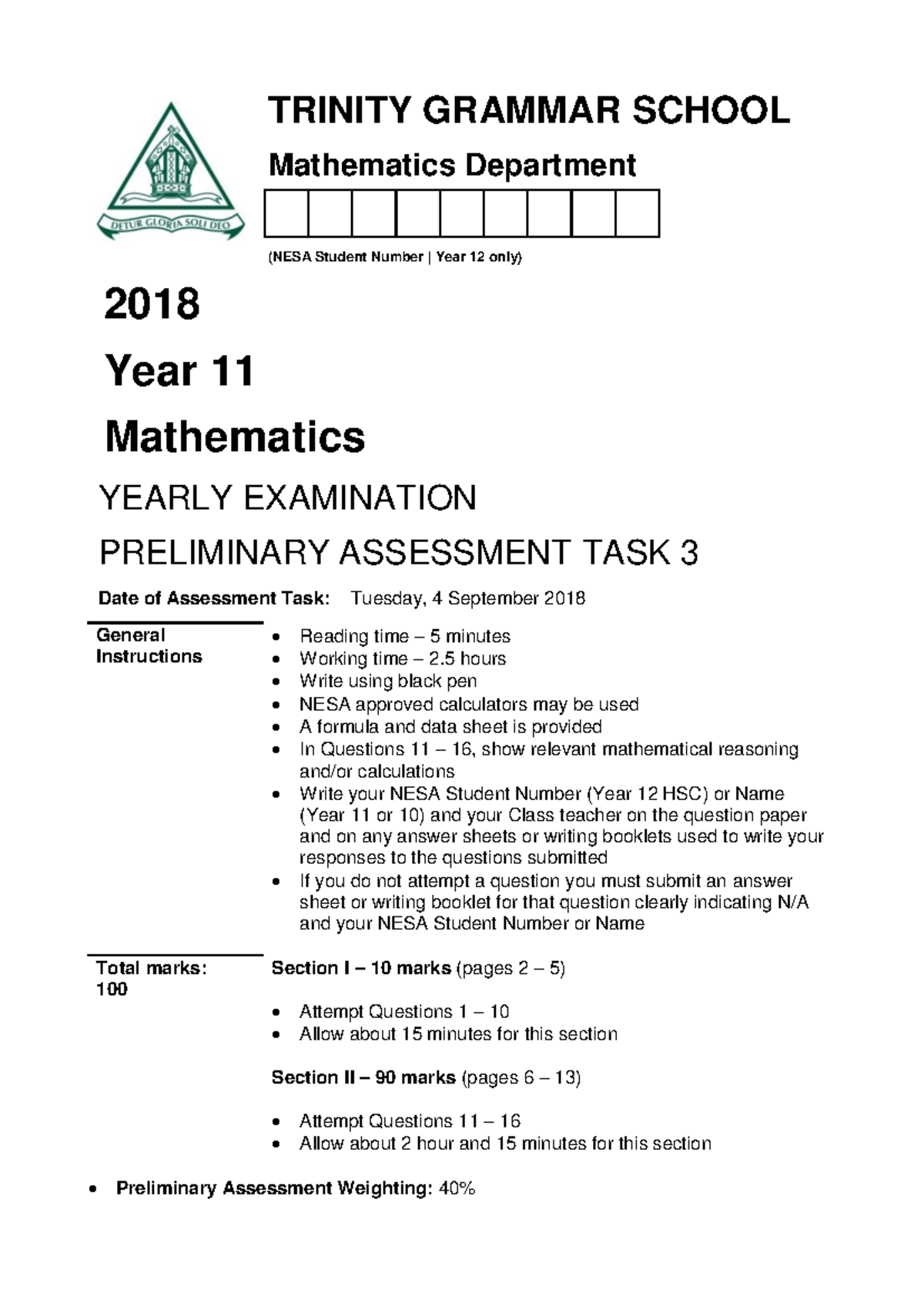 Trinity Grammar 2018 2U Mathematics Prelim Yearly Exam & Solutions ...