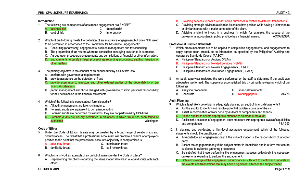 Auditing Insights: Key Concepts & Exam Prep - Auditing-2019 - Studocu