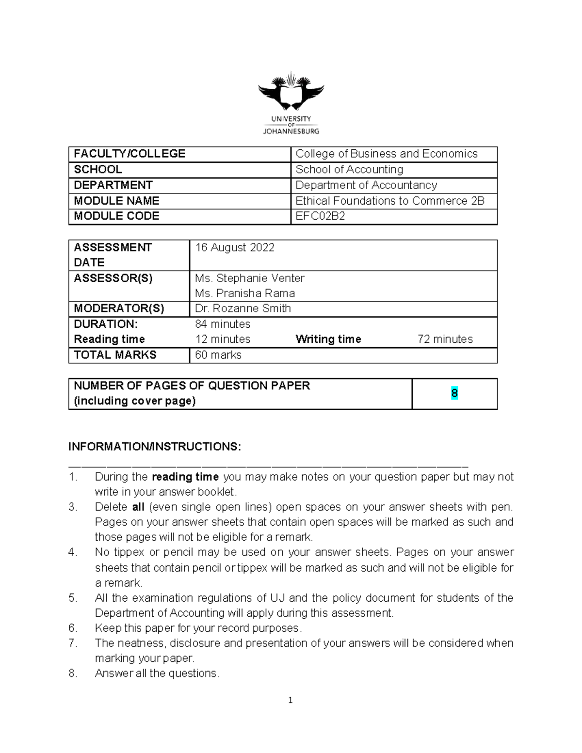 Ethical Foundations to Commerce 2B EFC02B2 Final Exam Past Paper - Studocu