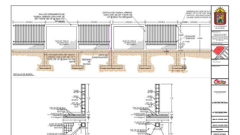 Plano de Detalles Constructivos de Barda Perimetral - ESC. SEC. TEC