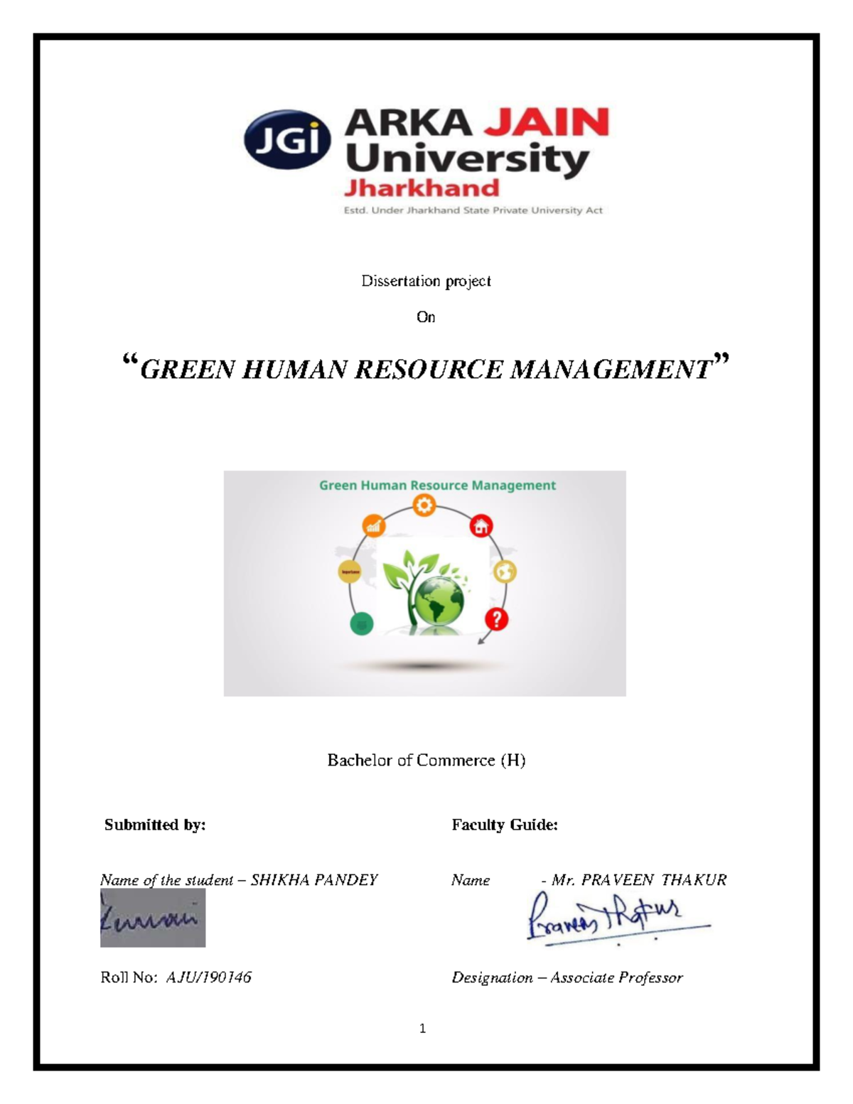 Dissertation Project on Green Human Resource Management (B.Com H) - Studocu