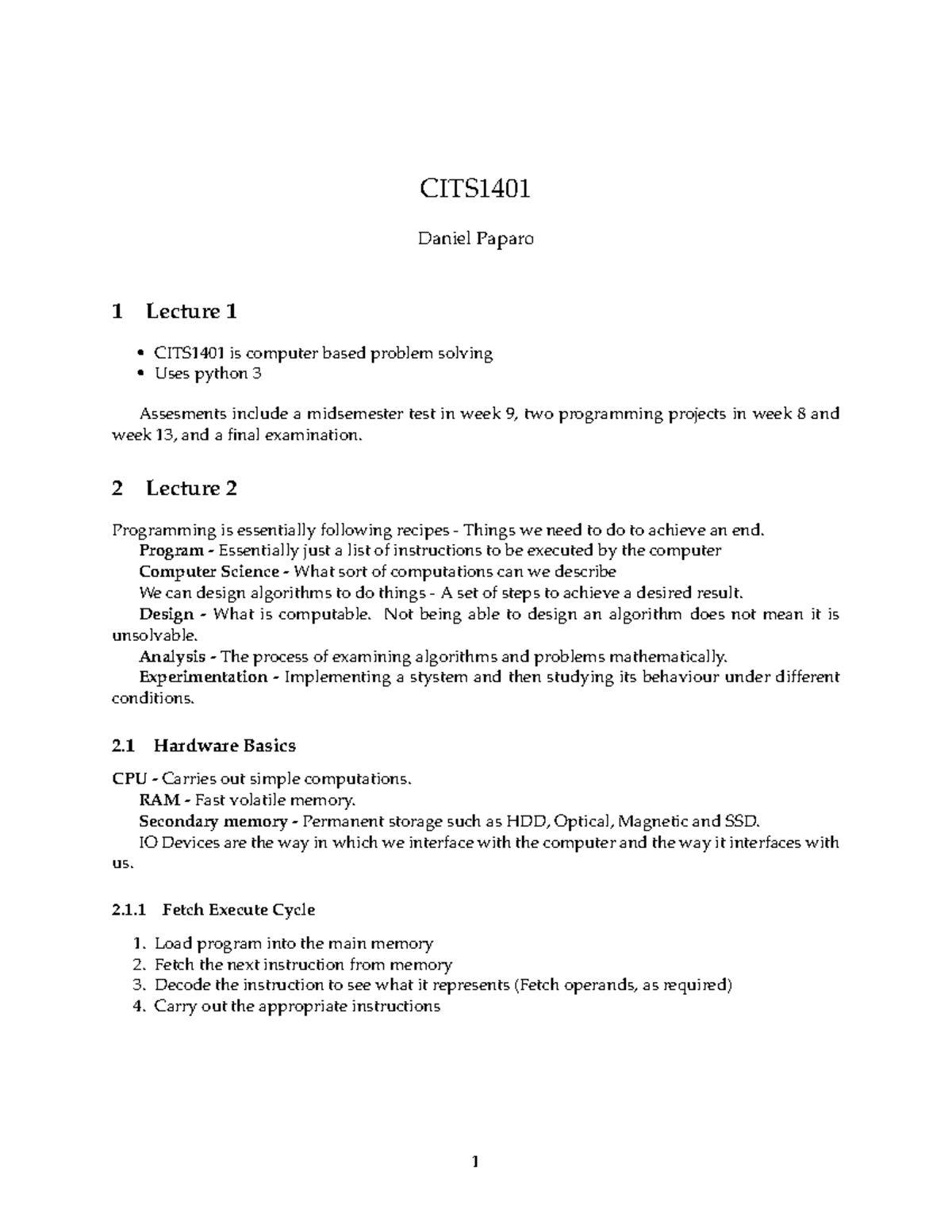 CITS1401 Lecture Notes: Computer-Based Problem Solving with Python ...