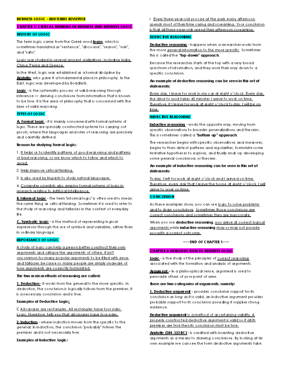 Business Logic - Midterm Review Guide for Critical Thinking - Studocu