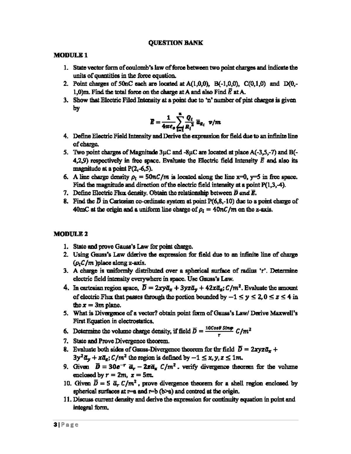M1 & M2 Question Bank EE - Practice Paper on Electric Fields - Studocu
