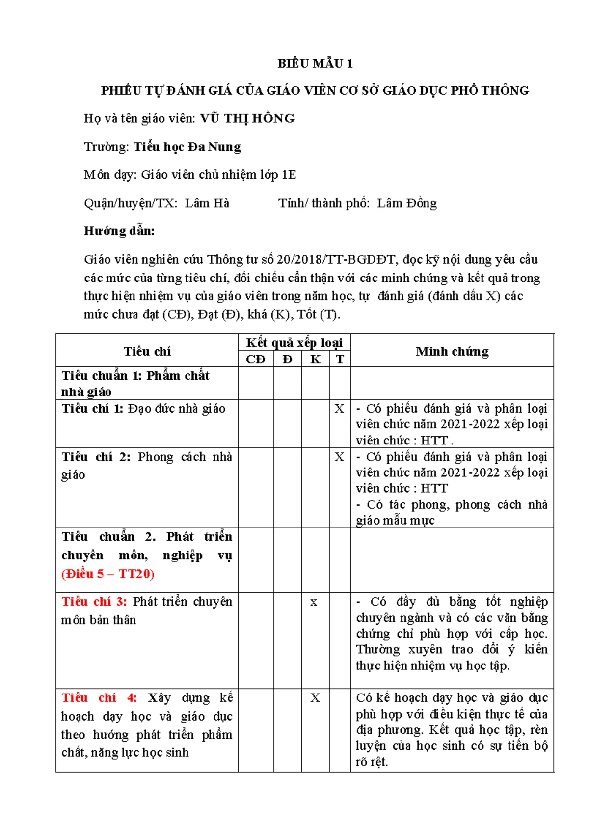 PHIẾU ĐÁNH GIÁ XẾP LOẠI CHẤT LƯỢNG VIÊN CHỨC MẪU SỐ 02