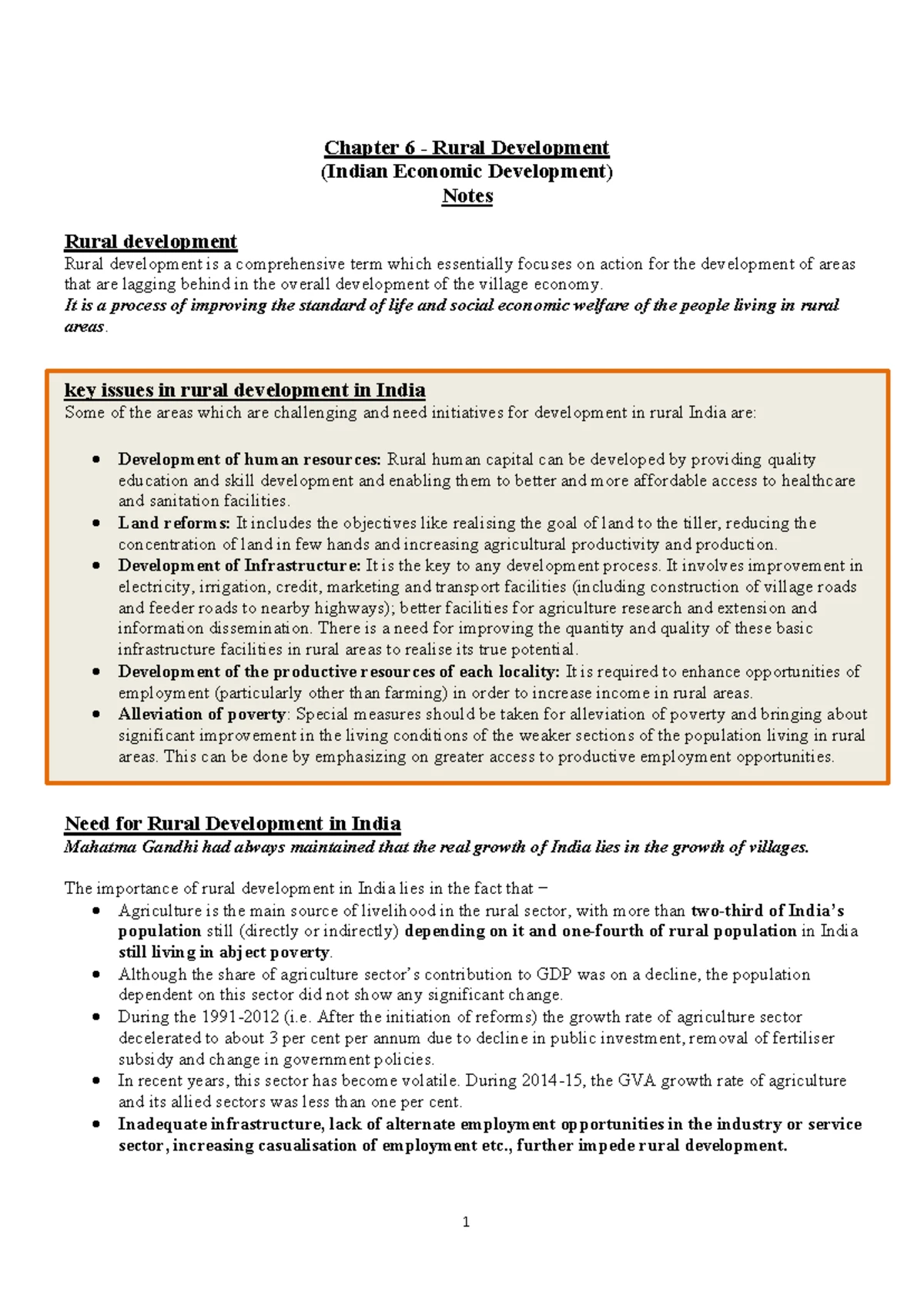 Unit 2: Key Notes on Rural Development in India (PG Department) - Studocu
