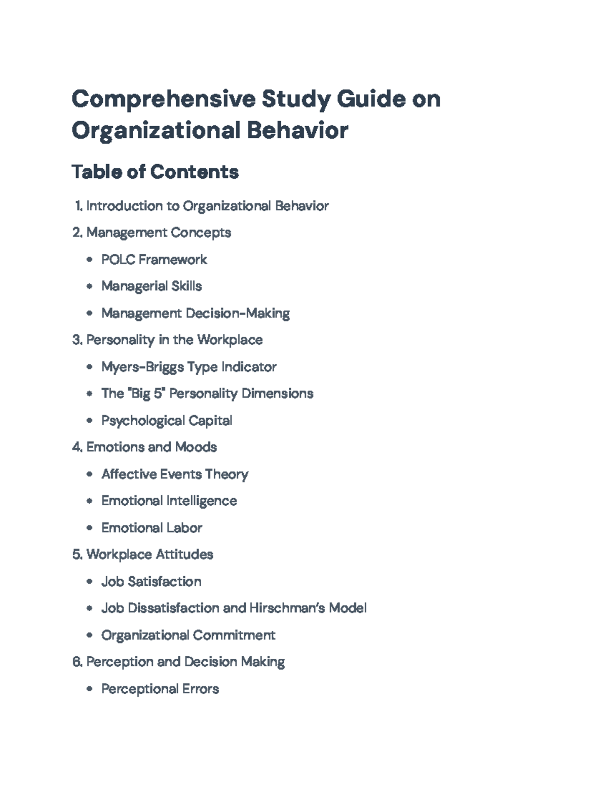 Comprehensive Study Guide for Organizational Behavior (OB 101) - Studocu