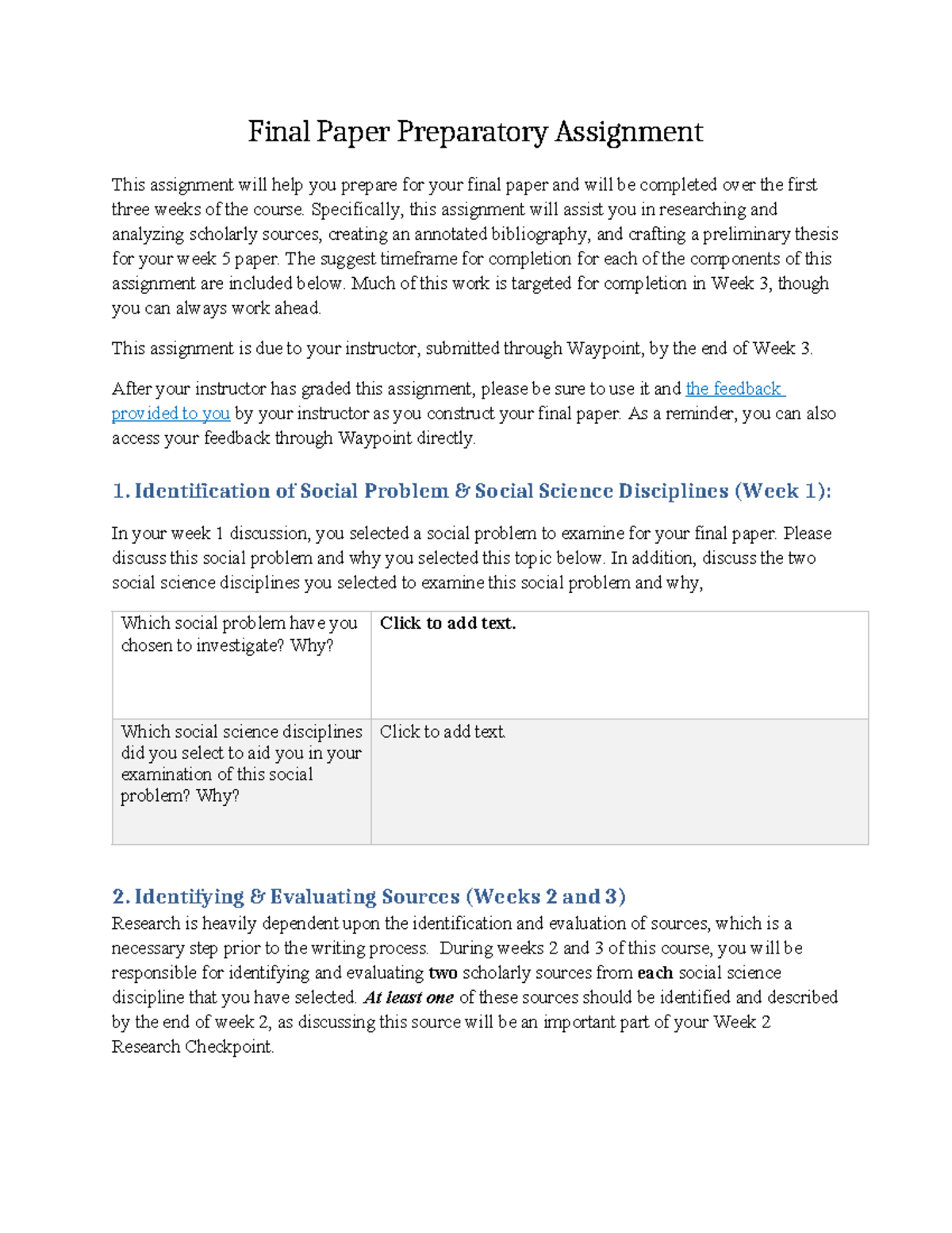 SSC 101 Week 3 Final Paper Prep Assignment Guidelines and Tasks - Studocu
