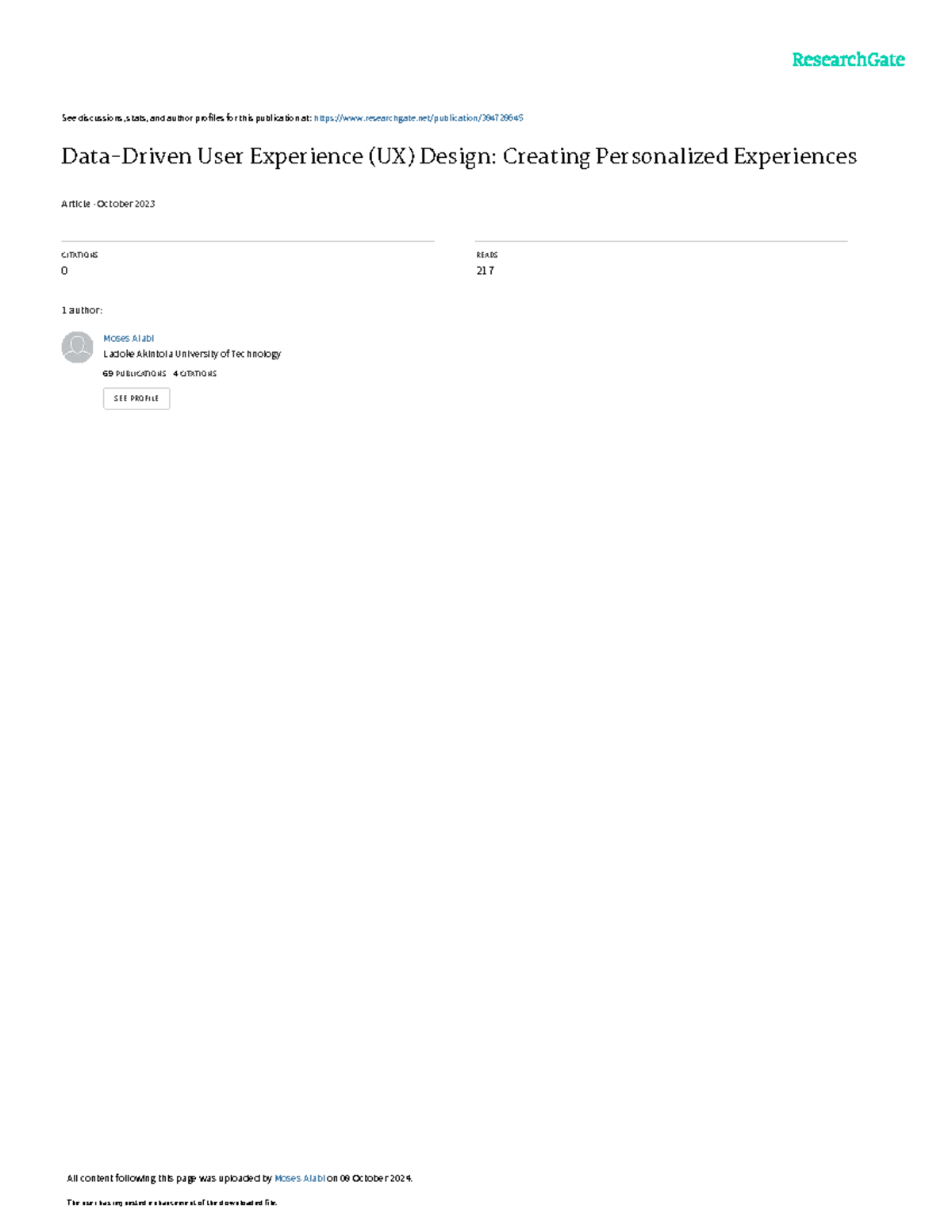 Data Driven User Experience UXDesign - See discussions, stats, and ...