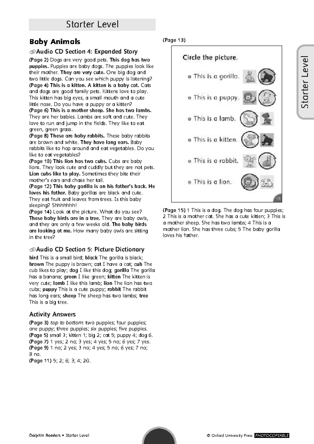 Baby Animals Activity Answers (Starter Level) - Studocu