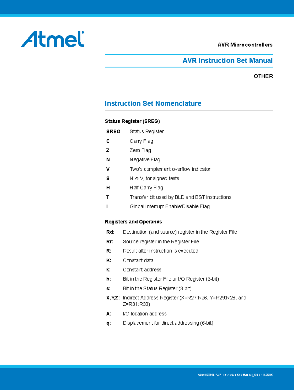 Atmel 0856 AVR Instruction Set Manual: Comprehensive Guide - Studocu