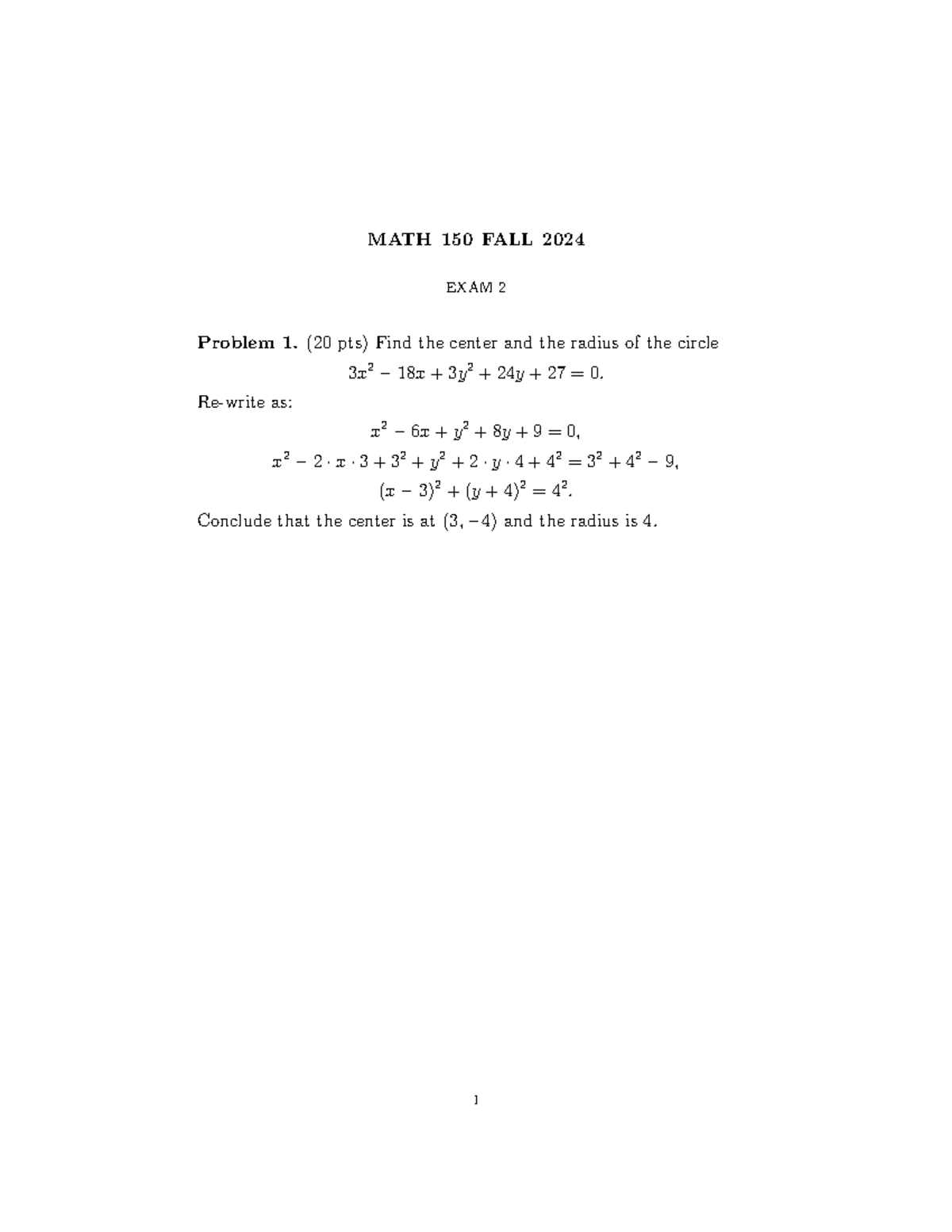 MATH 150 FALL 2024 - Exam 2 Solutions and Problem Set - Studocu