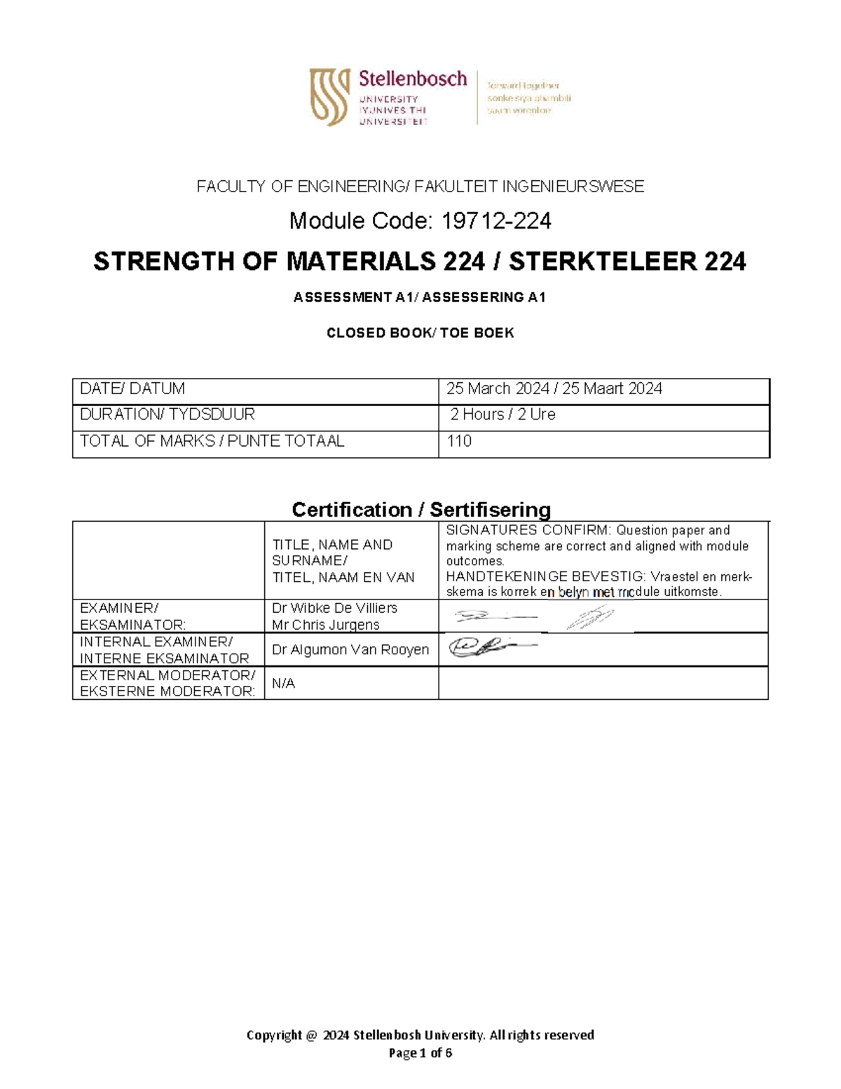 Strength of Materials 224 - Assessment A1 Guidelines 2024 - Studocu