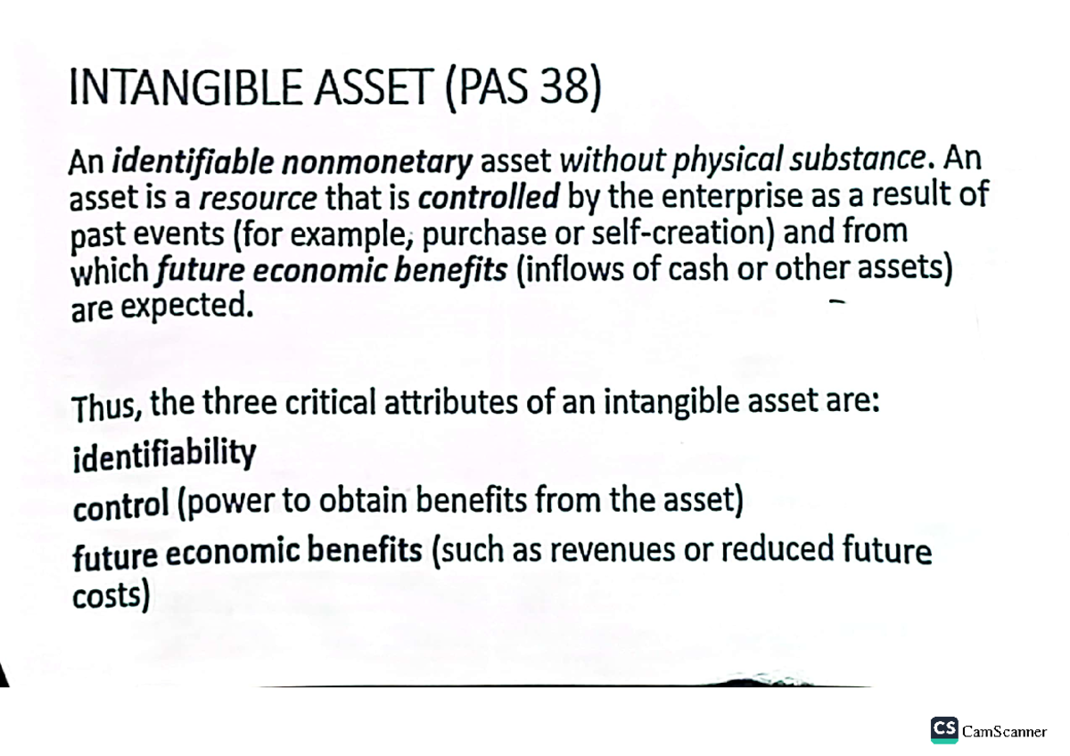 Intacc 2: Overview of PAS 38 Intangible Assets & Patents - Studocu
