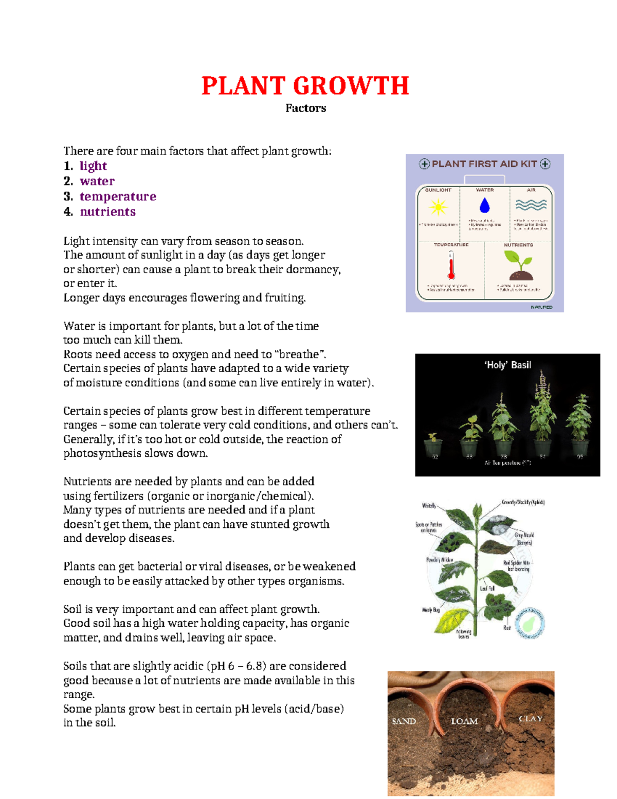 Factors Affecting Plant Growth: Light, Water, Temp, and Nutrients - Studocu