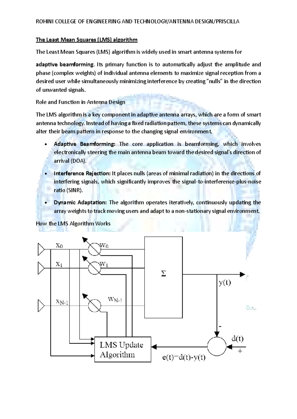 ROHINI COLLEGE OF ENGINEERING AND LMS Algorithm in Adaptive Beamforming ...