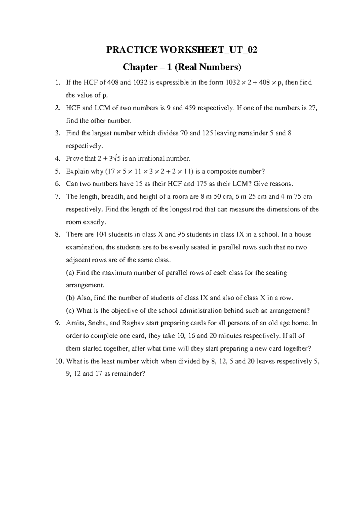 Math Practice Worksheet UT 02: Real Numbers to Trigonometry - Studocu