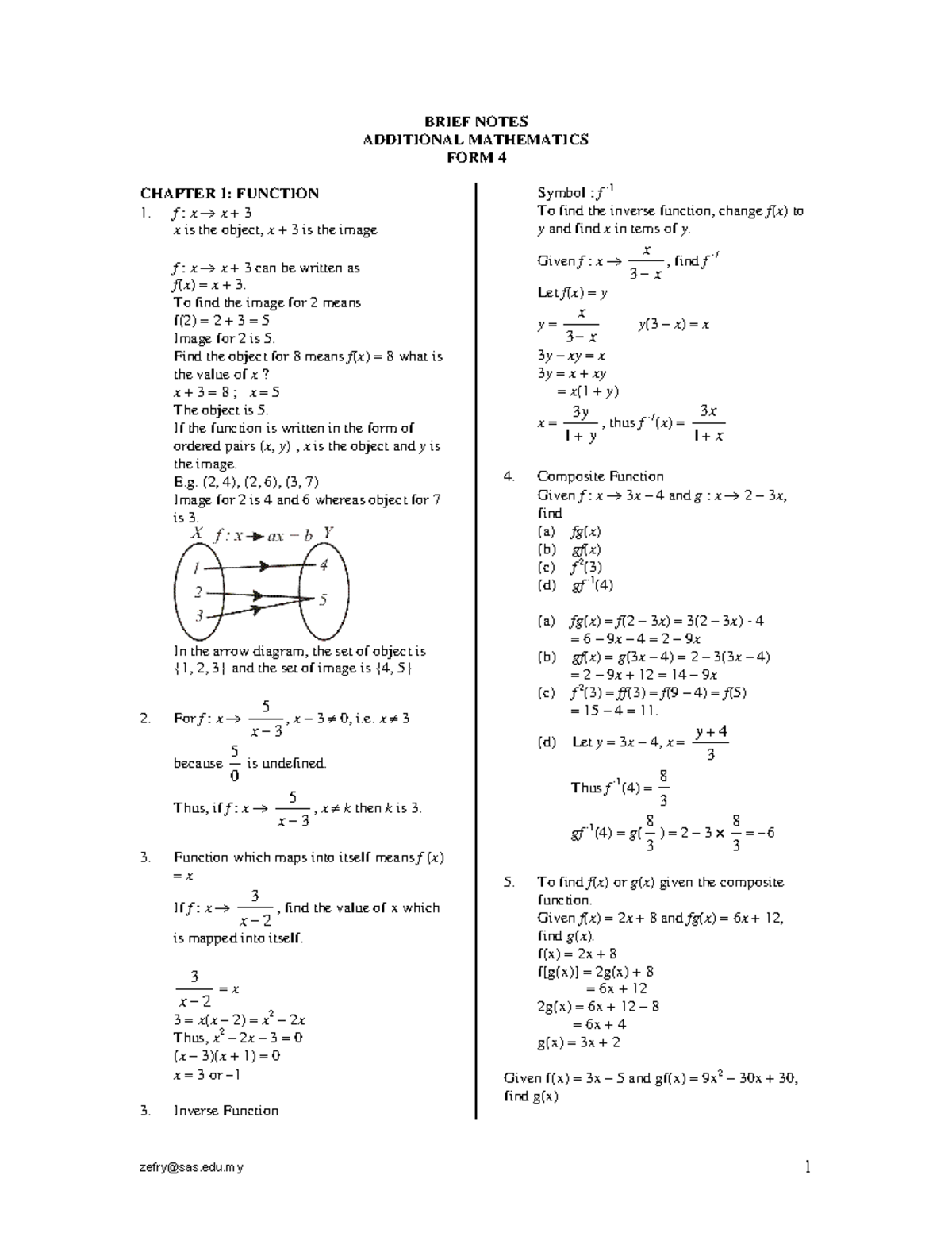 Form 4 Additional Mathematics Notes: Key Concepts & Functions - Studocu