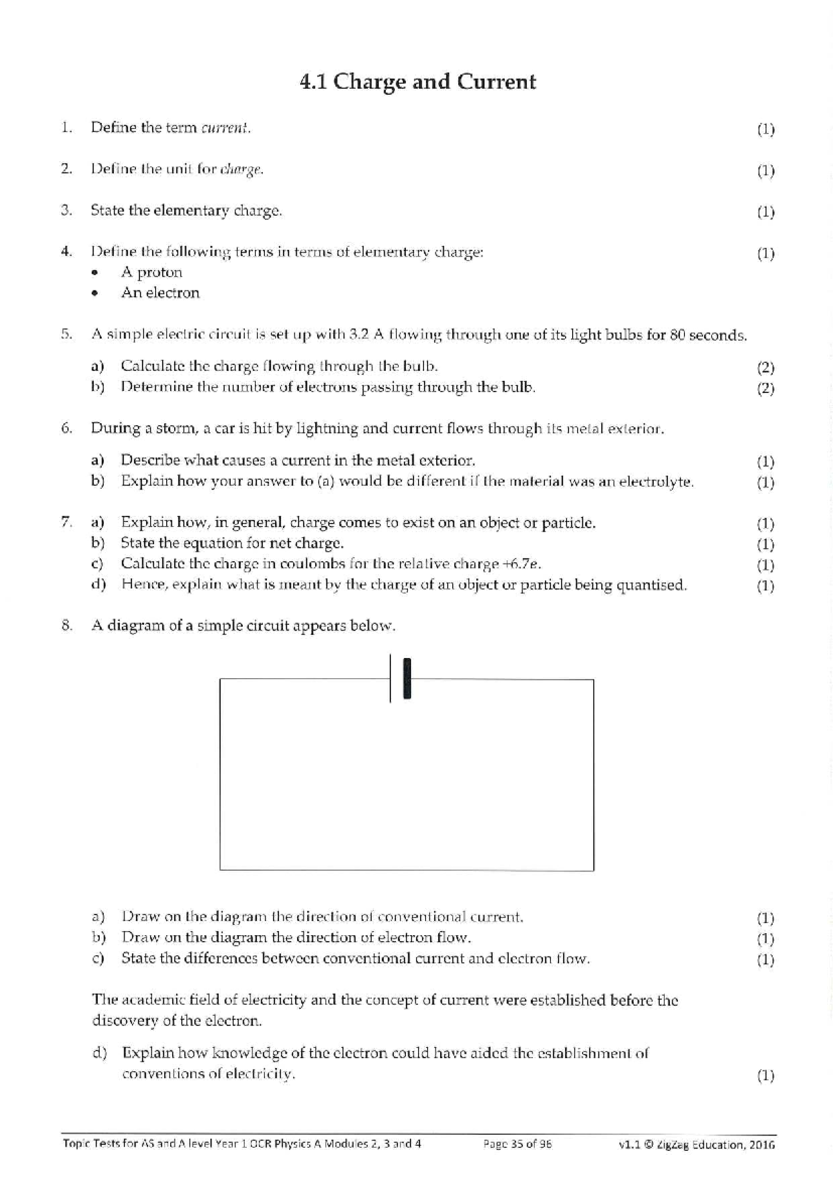 AS/A Level Physics A - Module 2, 3, 4: Charge & Current Test 8 ...