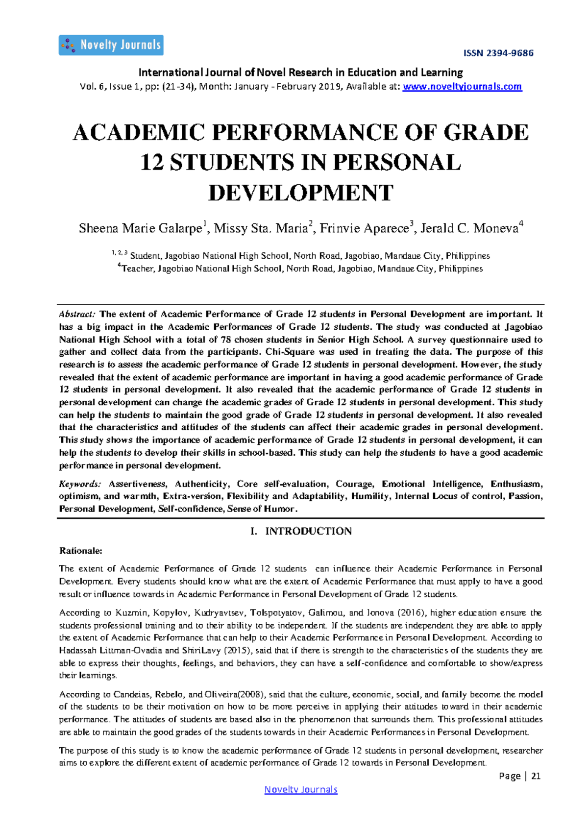 Academic Performance of Grade 12 Students in Personal Development - Studocu