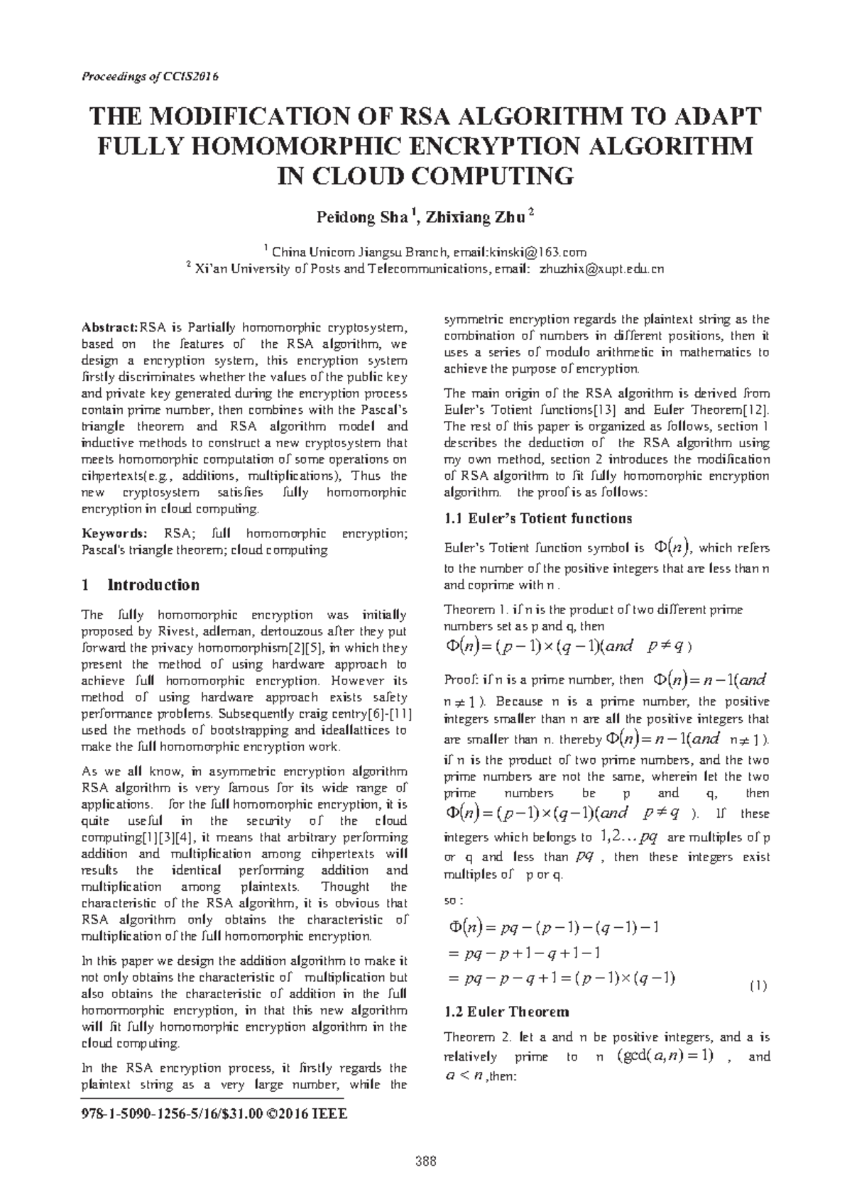 Modification of RSA Algorithm for Fully Homomorphic Encryption in Cloud ...