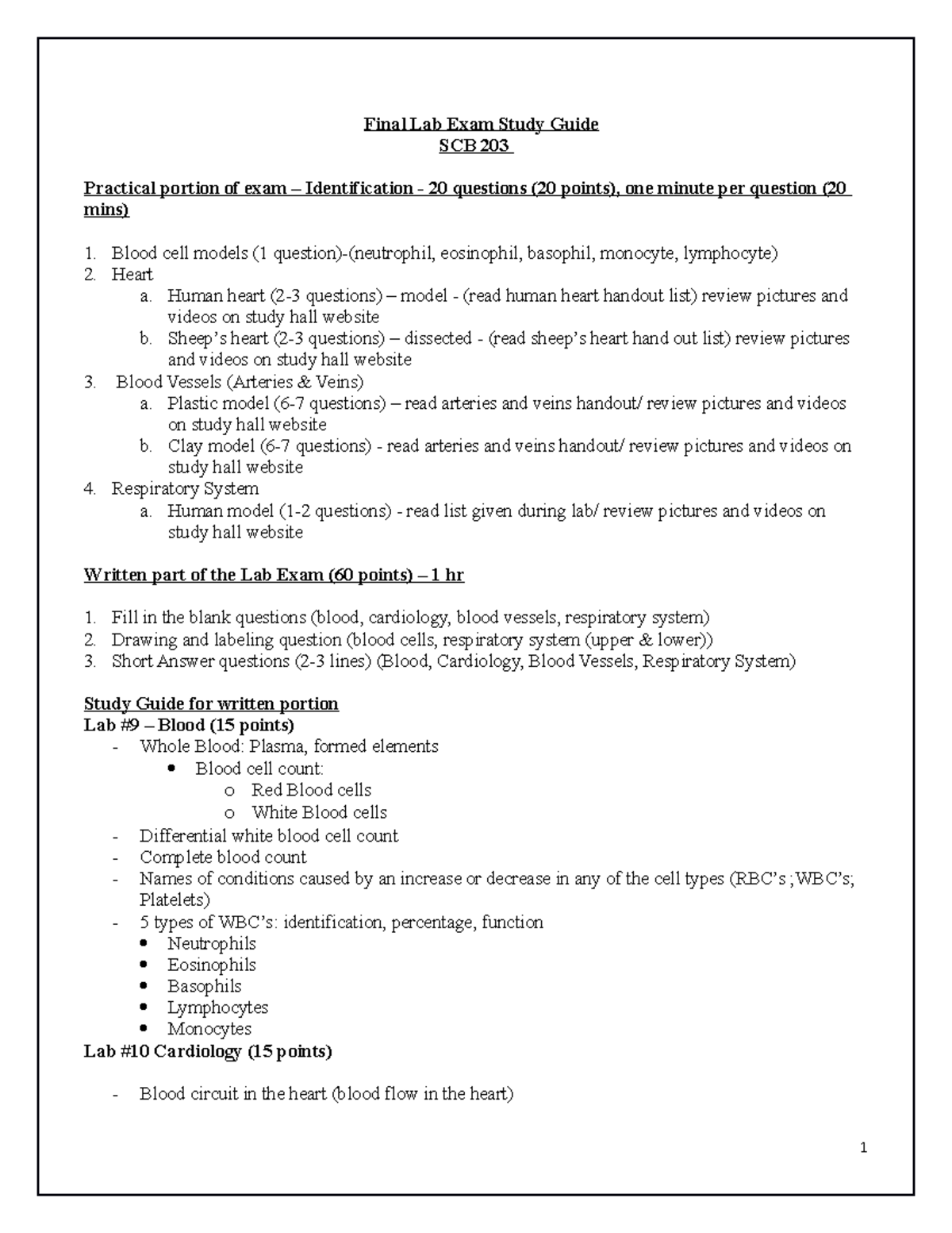 Final Lab Exam Study Guide - Blood cell models (1 eosinophil, basophil ...