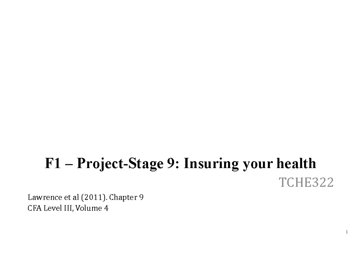 F1 9: Individual Risk Management & Health Insurance Insights TCHE322 ...