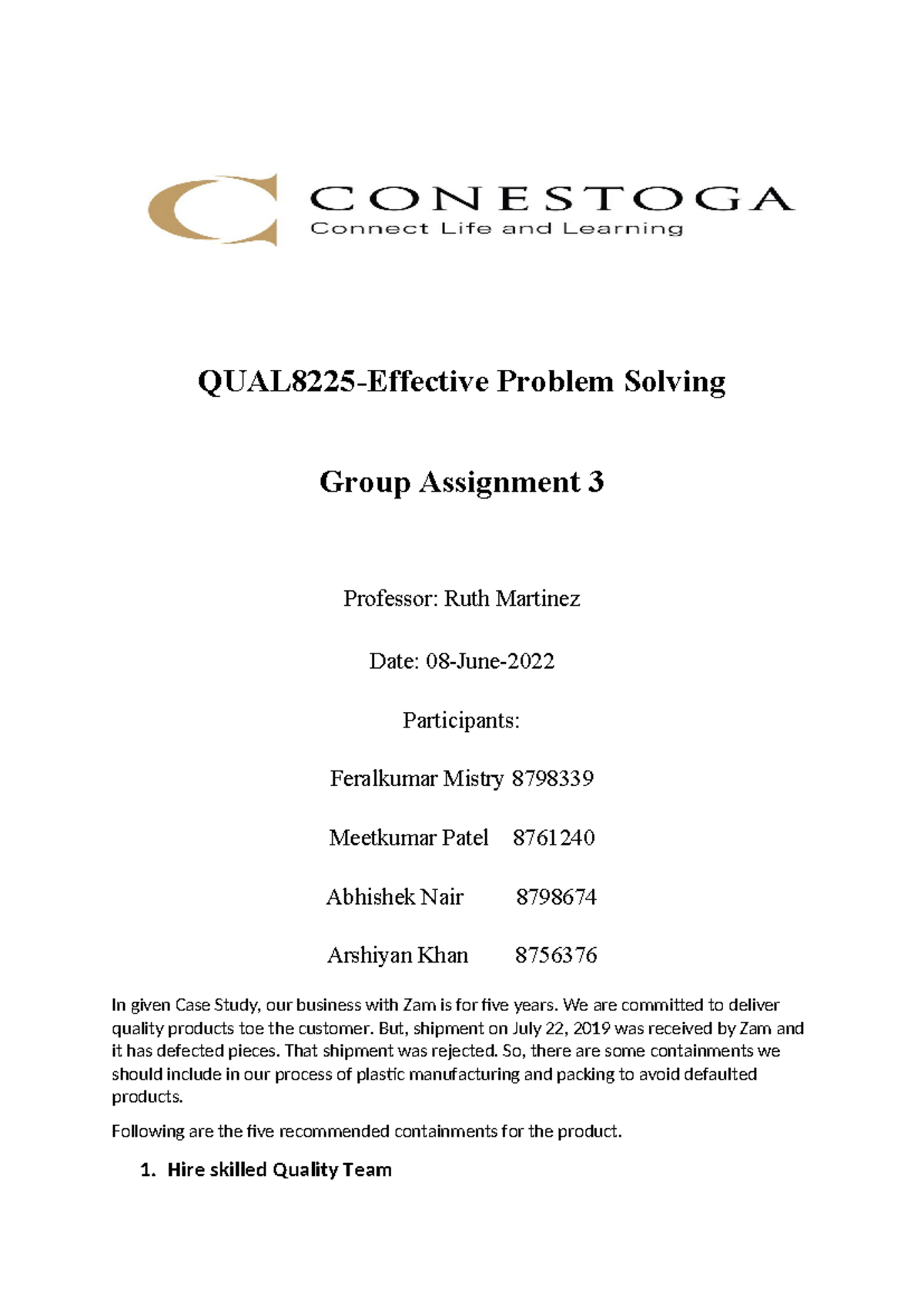 QUAL8225 - Assignment 3: Effective Problem Solving Case Study - Studocu