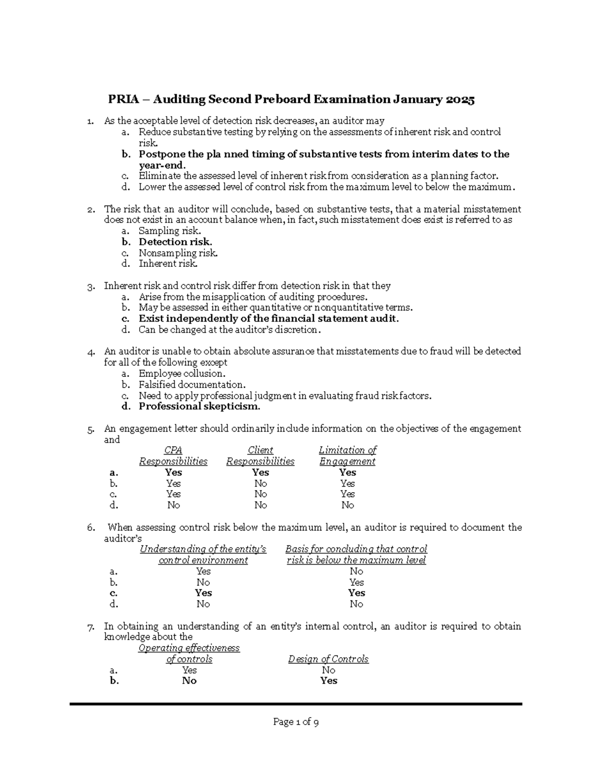 PRIA Auditing Second Preboard Exam Review - January 2025 - Studocu