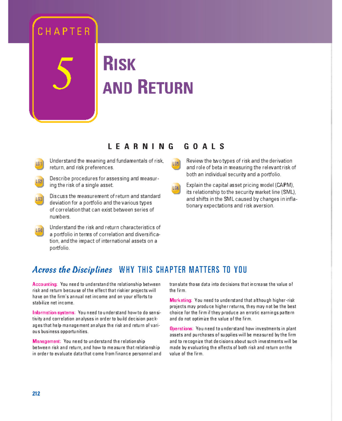 Chapter 5 - Risk and Return - L E A R N I N G G O A L S 212 RISK AND ...