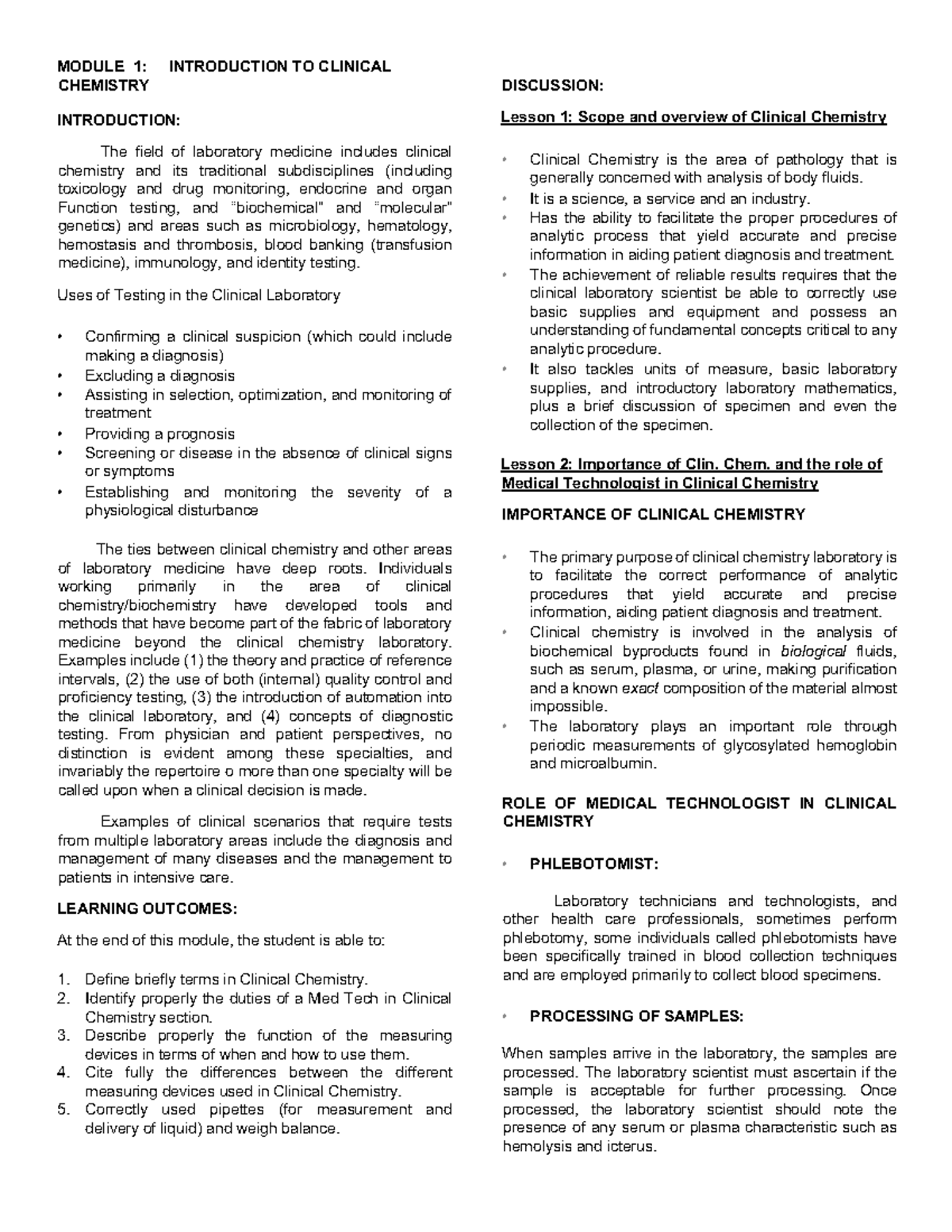 Clinical Chemistry Lecture Notes: Introductory Module and Math - Studocu