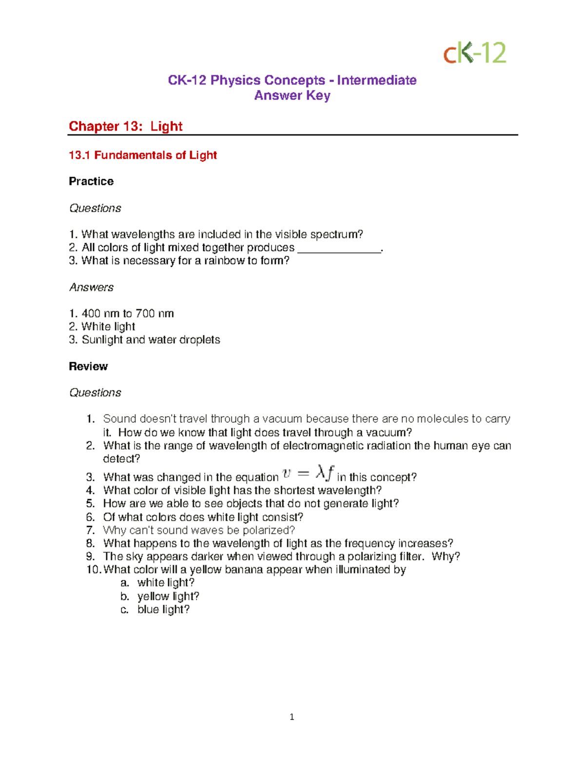Phys Int CC Ch 13 - Light - Answers PDF - CK-12 Physics Concepts ...