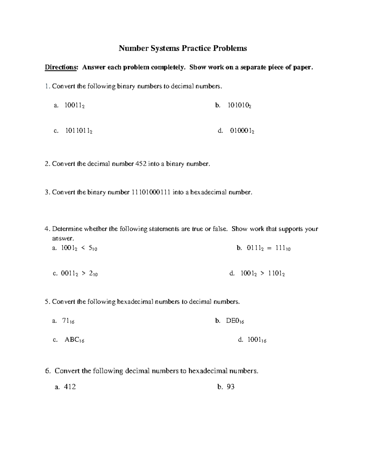 CS101 Number Systems: Practice Problems & Solutions - Studocu